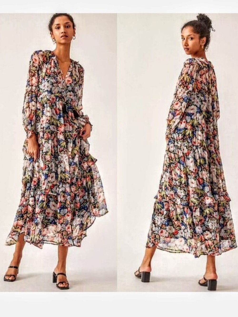 Anthropologie The Marais Floral Shiffon Maxi Dress sz  M